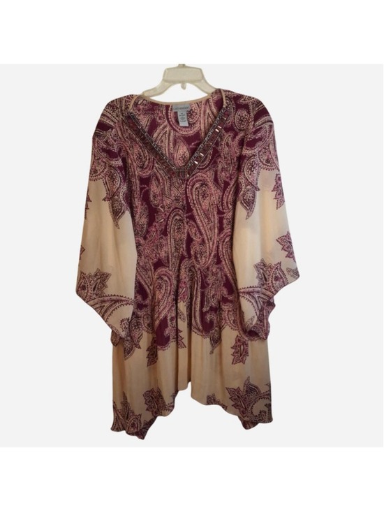 Catherine's Tops - Catherine's burgundy and beige paisley polyester blouse tunic Size 3X